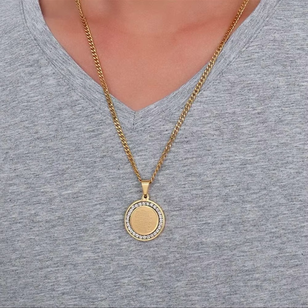 18K Gold Plated Caligraphy Medallion Necklace